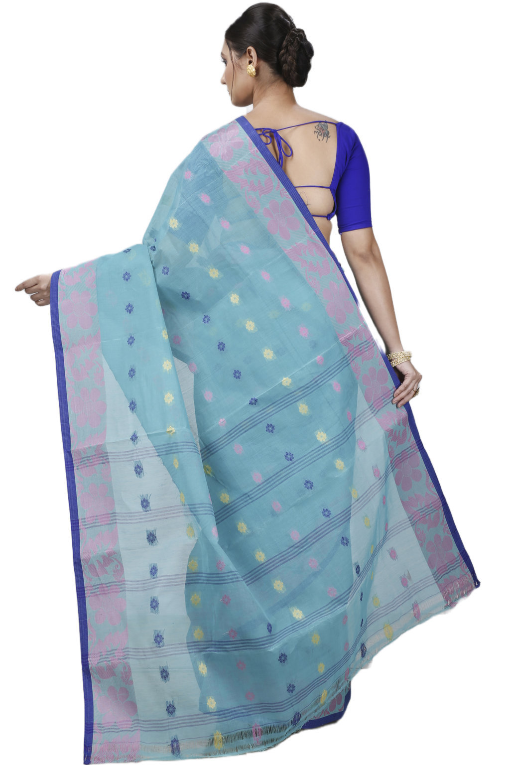 Dark Green Pure Cotton Ushi Tant Saree (1154)